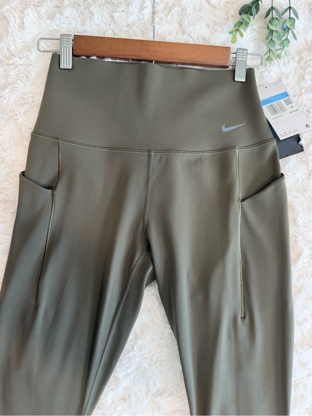 Nike Olive-Style High-Rise 7/8 Length Leggings with Side Pockets